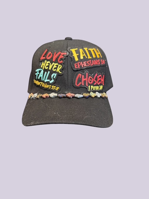 Love Never Fails Faith Hat – Multicolor Scripture Western Cap