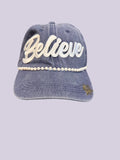 Believe Pearl Trim Hat – Faith-Inspired Denim Western Cap
