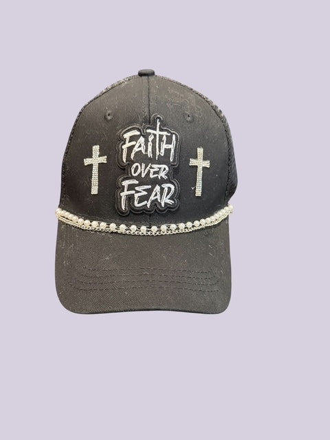 Faith Over Fear Hat – Rhinestone Cross Western Cap