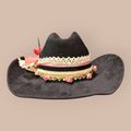 The Scarlet Rose – Black Western Hat with Blush Lace &amp; Floral Detail